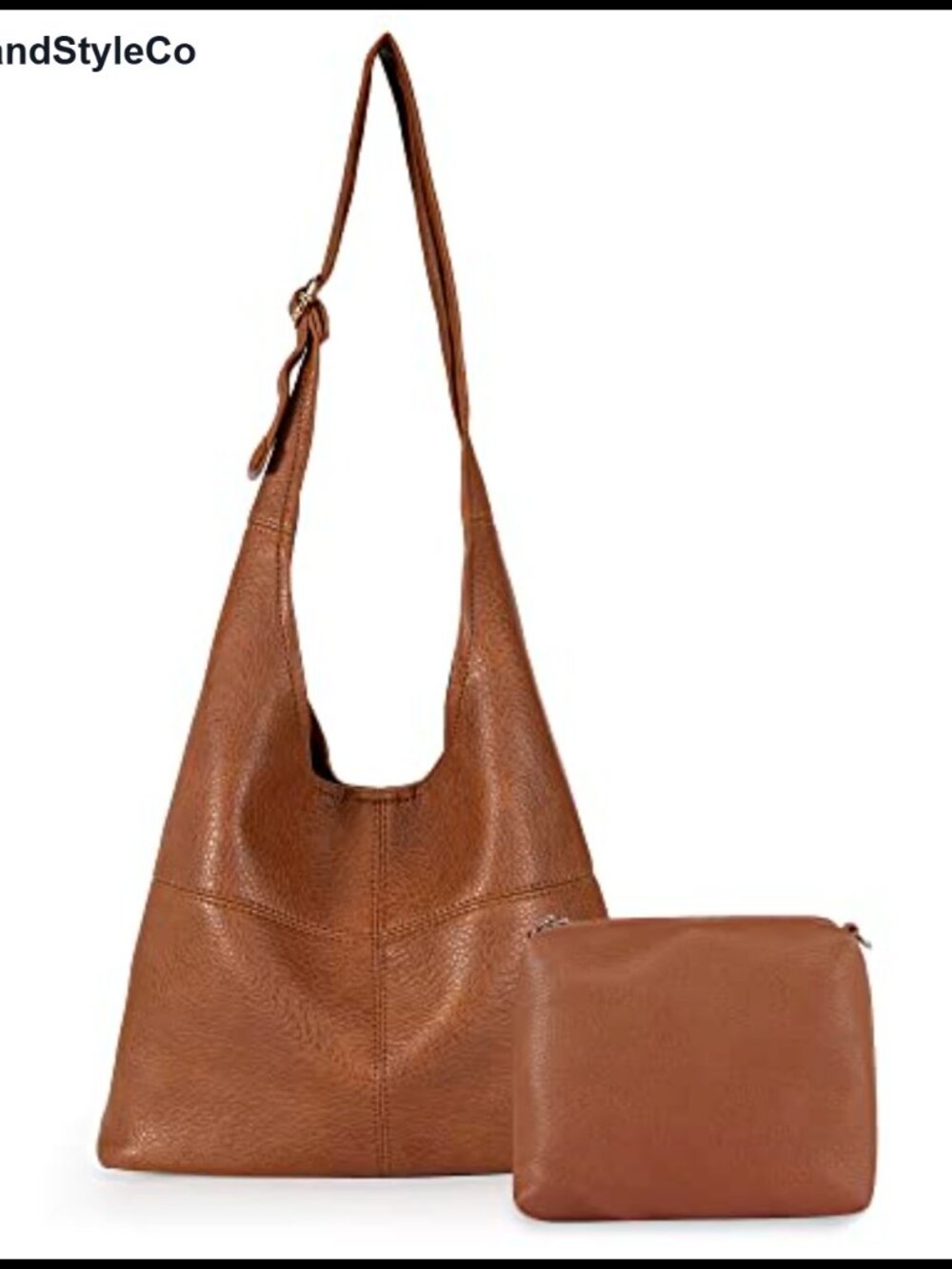 Vegan Leather Hobo Purse with Wristlet Clutch - Shoulder Bag